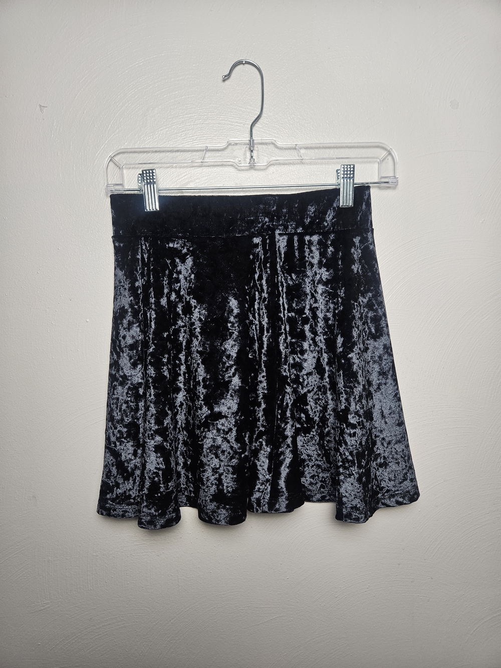 Crushed Velvet Flared Skirt - Black